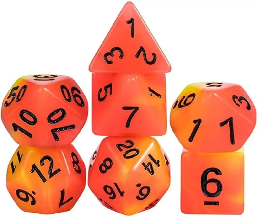 Lapi Toys D&D Polydice Glow-in-the-Dark Acryl Set - 7 Stuks - Oranje