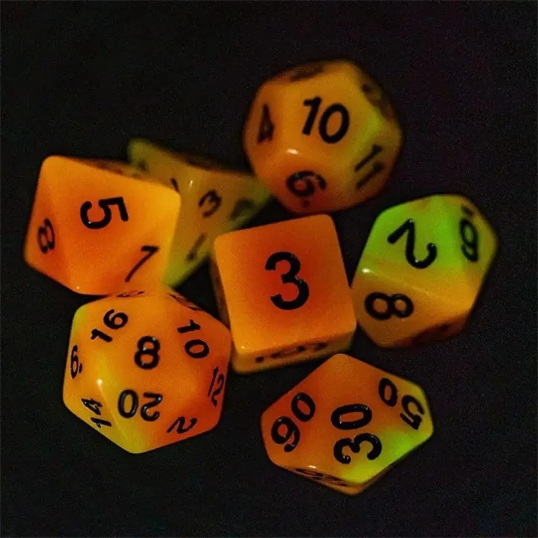 Lapi Toys D&D Polydice Glow-in-the-Dark Acryl Set - 7 Stuks - Oranje