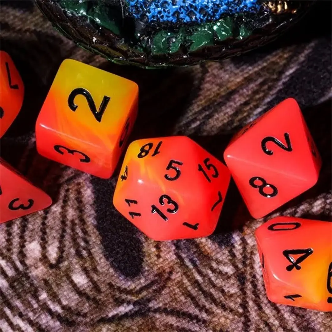 Lapi Toys D&D Polydice Glow-in-the-Dark Acryl Set - 7 Stuks - Oranje
