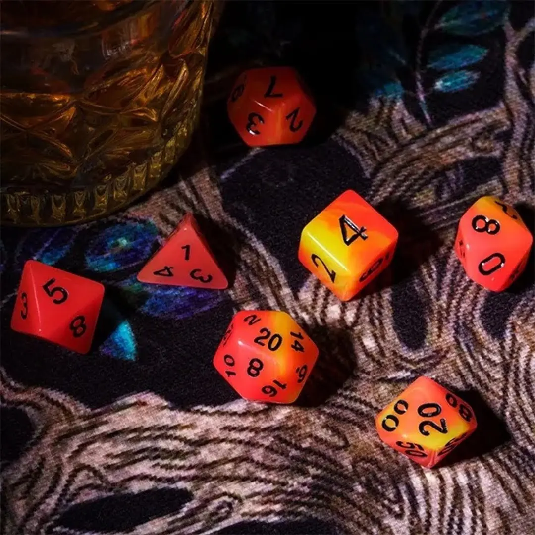 Lapi Toys D&D Polydice Glow-in-the-Dark Acryl Set - 7 Stuks - Oranje