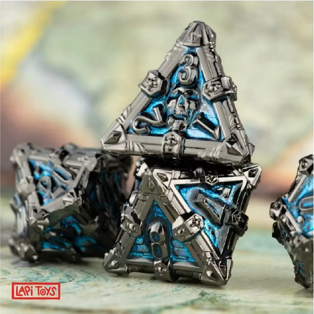Lapi Toys DnD Polydice Metalen Dobbelstenen - 7 Stuks - Blauw
