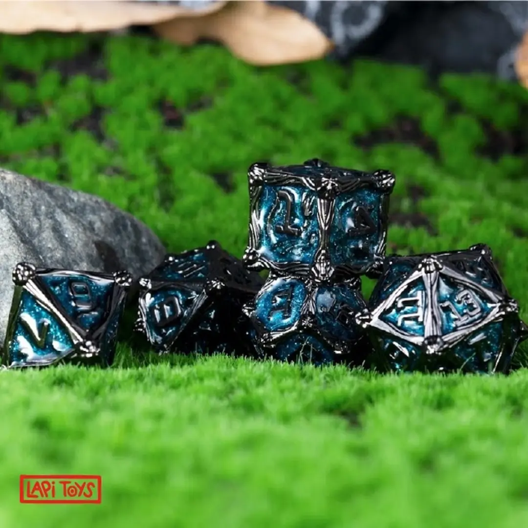 Lapi Toys DnD Polydice Metalen Dobbelstenen - 7 Stuks - Blauw