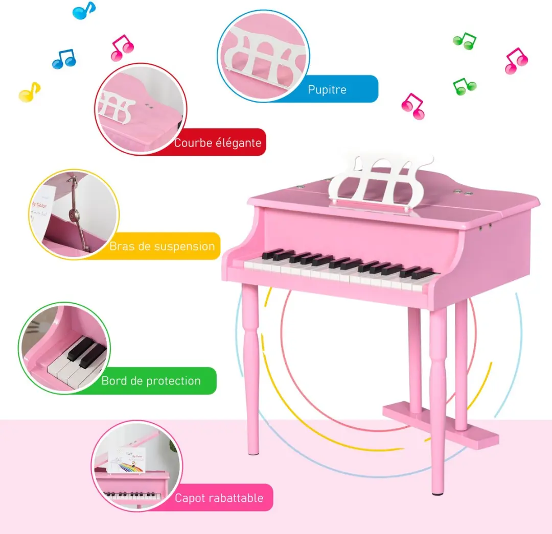 Homcom Kinderpiano met Voetenbankje - Roze
