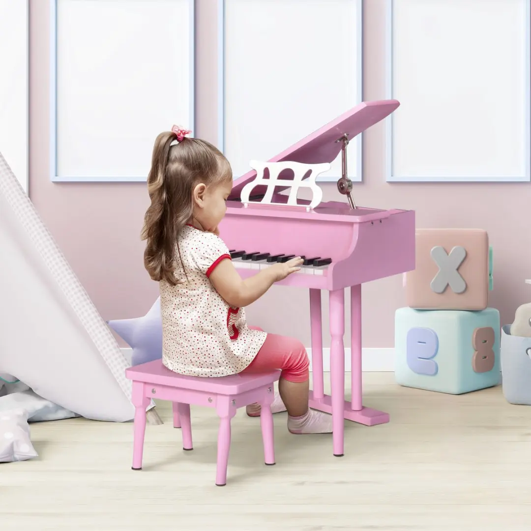 Homcom Kinderpiano met Voetenbankje - Roze