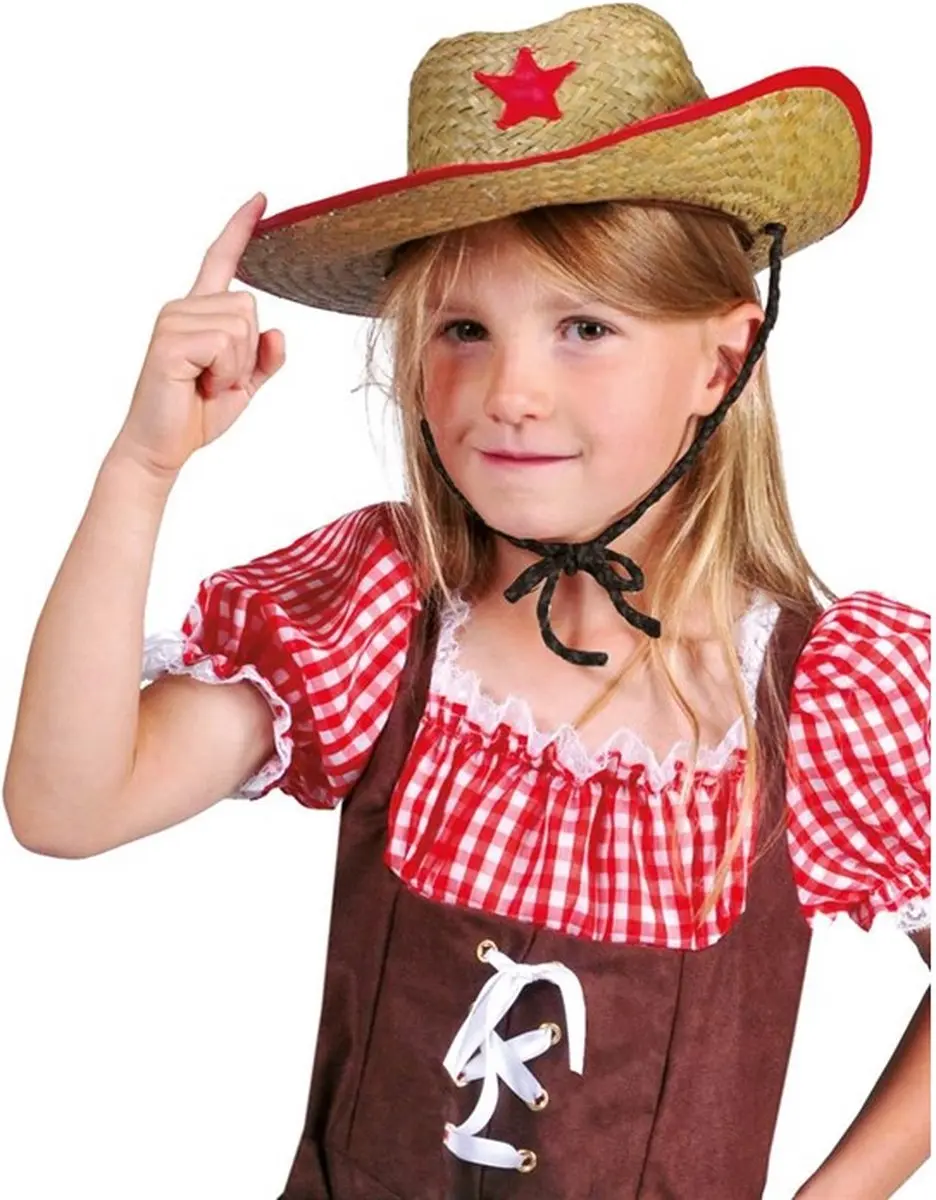 Espa Western Stro Cowboyhoed Kinder - Natuurlijk/Rood