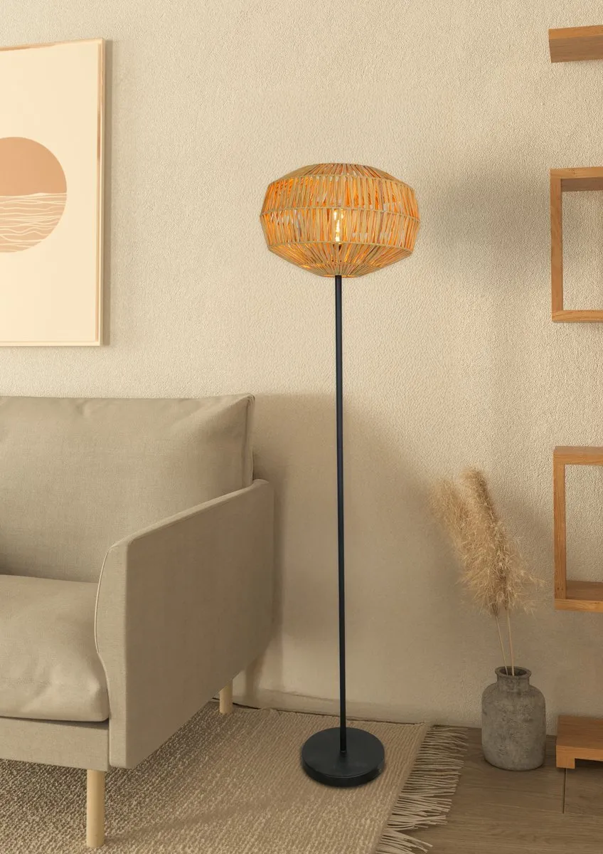 Eglo Sheldon Vloerlamp E27 153.5cm - Zwart/Natuurlijk