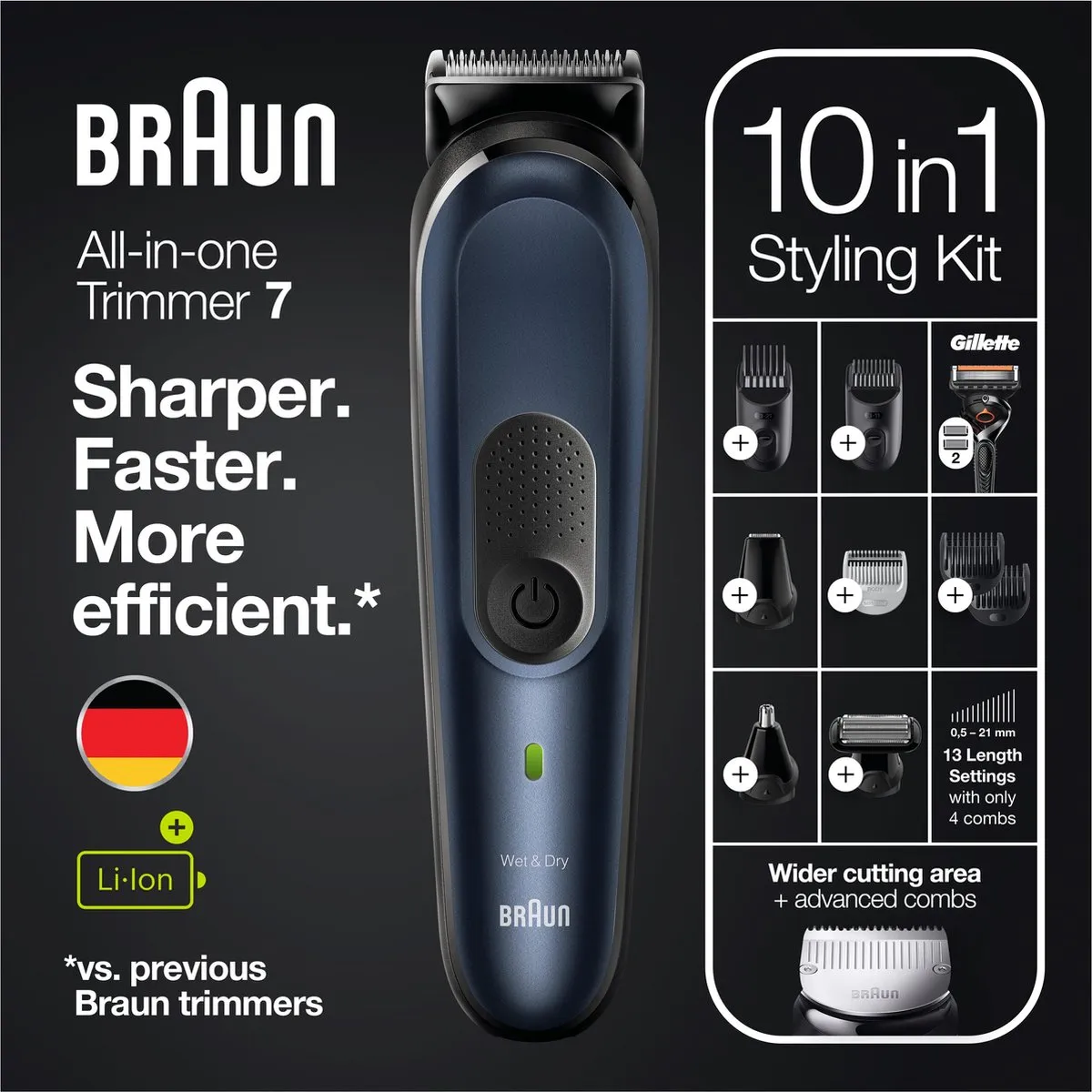 Braun Series 7 MGK7330 Multigroomer - 10-in-1 - Zwart/Blauw