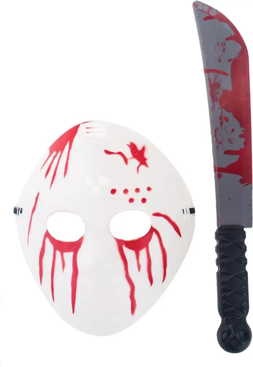 Espa Jason Masker met nep mes - Wit-rood