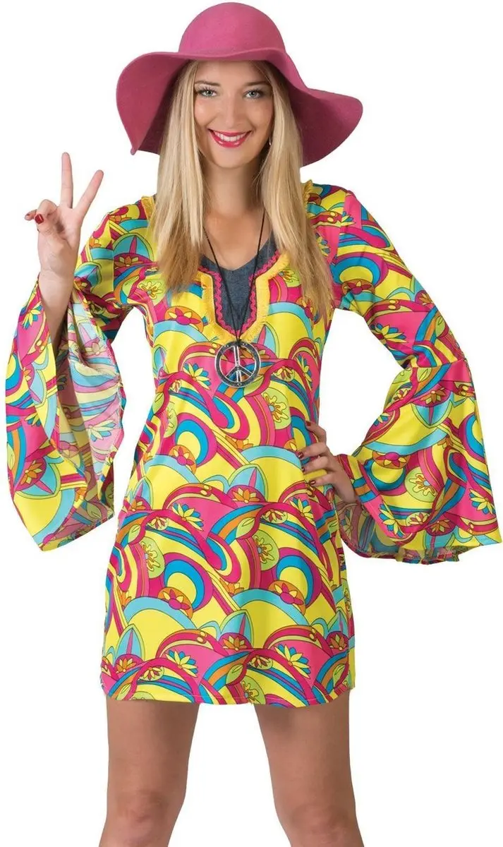 Espa Funny Fashion Hannah Hippie Kostuum - Maat 44/46 - Regenboog
