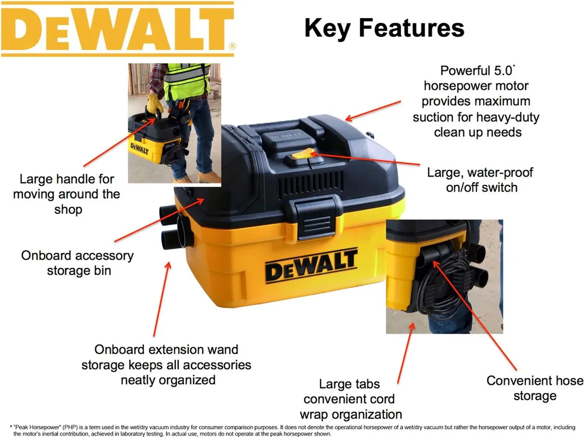DeWalt DXV15T Stofzuiger 1100W - 15L Geel