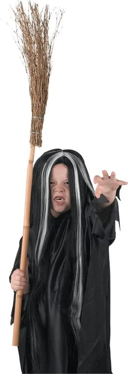 Espa Funny Fashion Heksenpruik Lang Haar - Grijs/Zwart