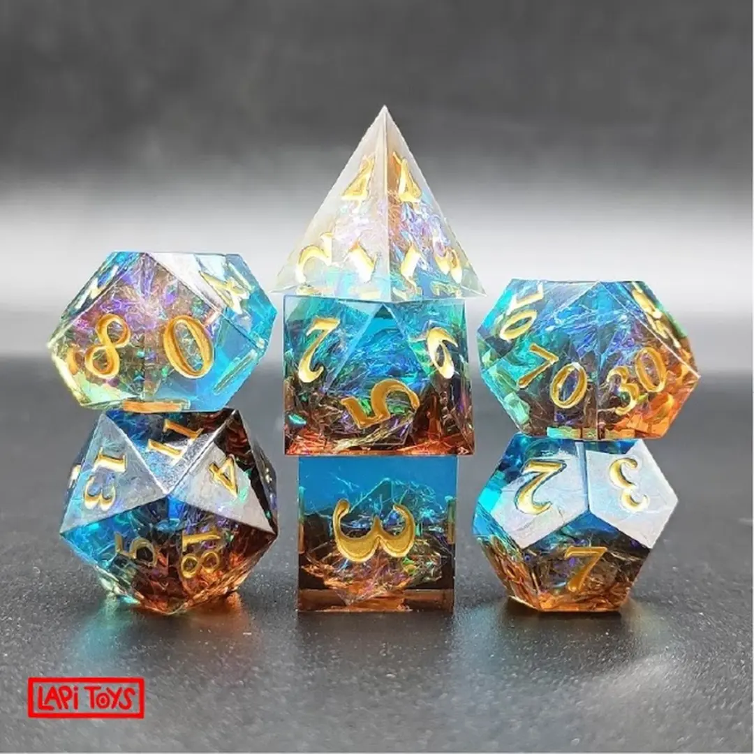 Lapi Toys DnD Dice Set Polydice - 7 Stuks - Blauw Oranje