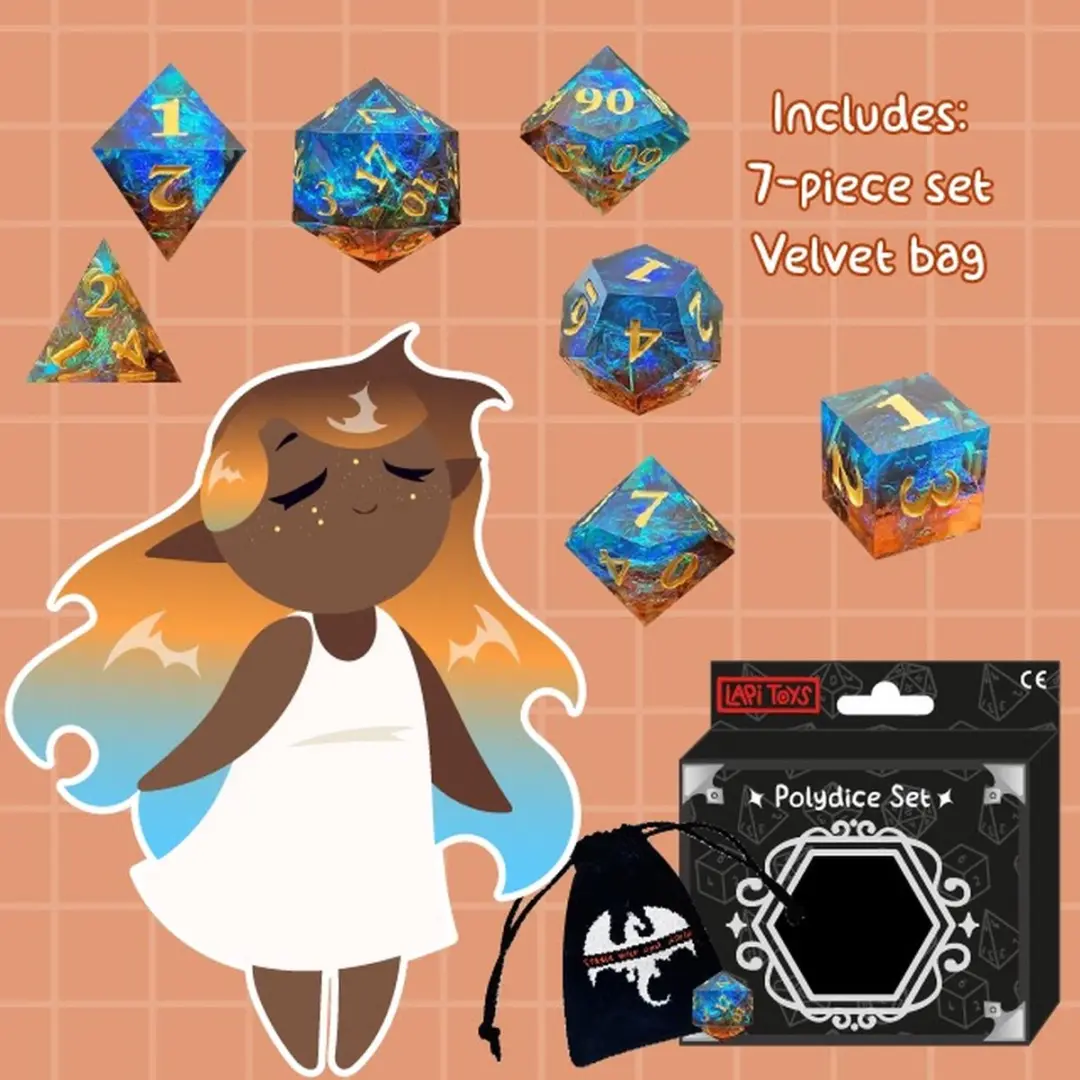 Lapi Toys DnD Dice Set Polydice - 7 Stuks - Blauw Oranje
