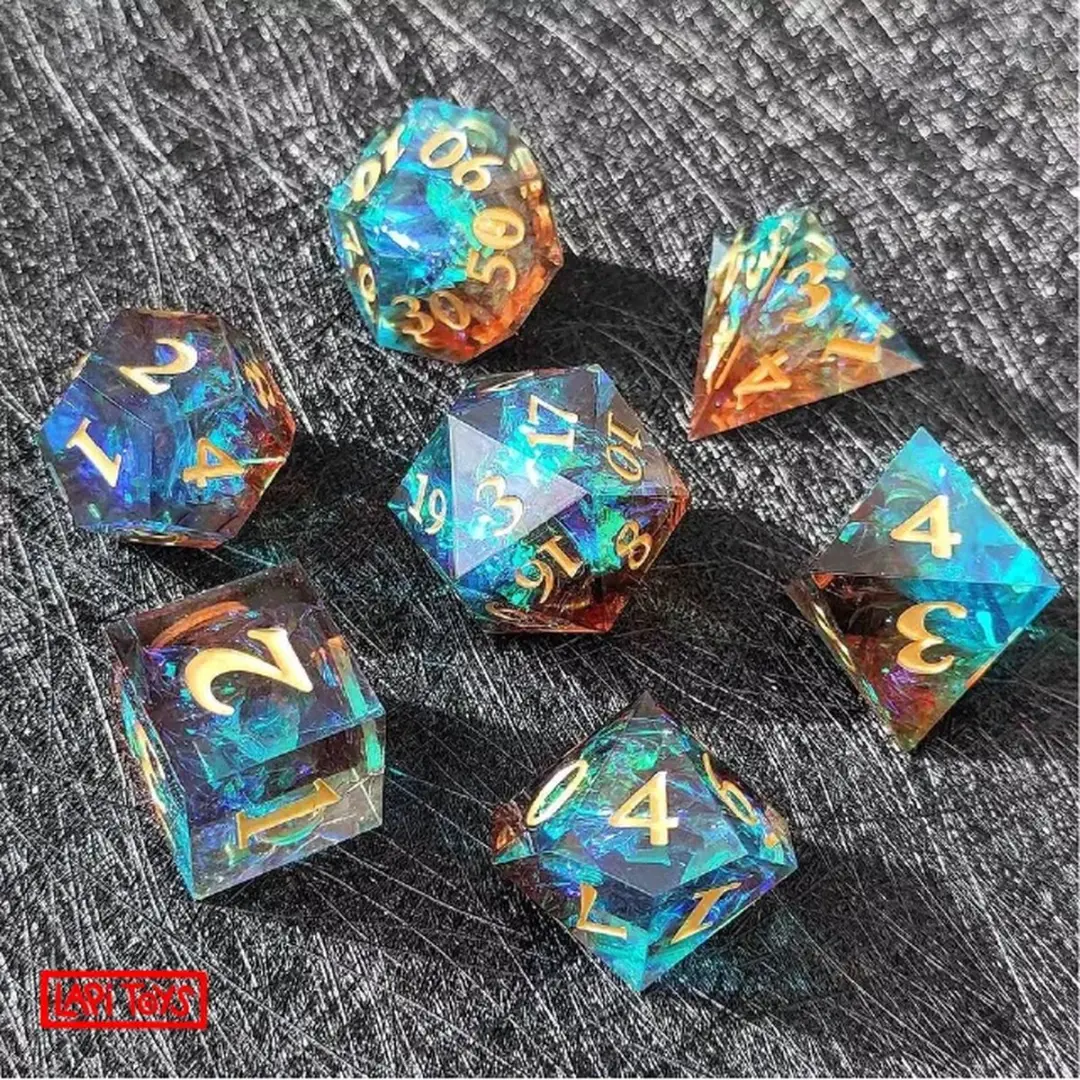 Lapi Toys DnD Dice Set Polydice - 7 Stuks - Blauw Oranje
