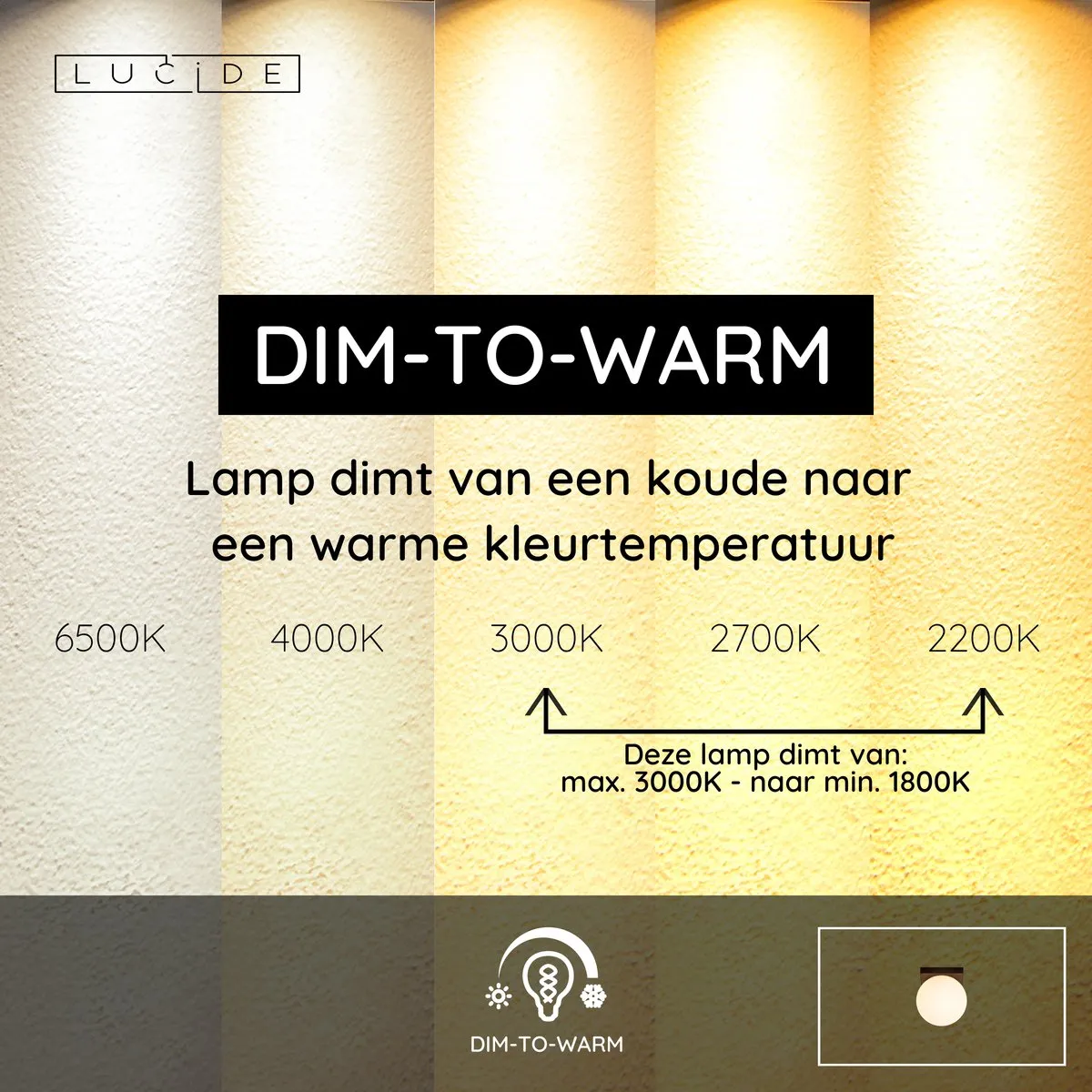 Lucide TASSA Plafondlamp Badkamer - Ø13,5cm LED 1x12W 1800K/3000K - Zwart