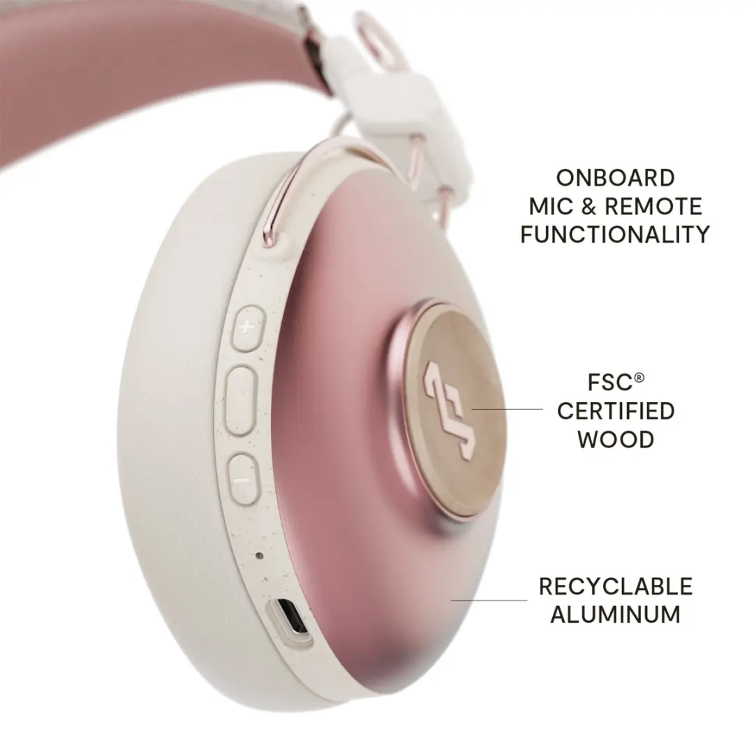 House of Marley Positive Vibration Frequency EM-JH143-CP Bluetooth Hoofdtelefoon - Roze - afbeelding 6 van 6