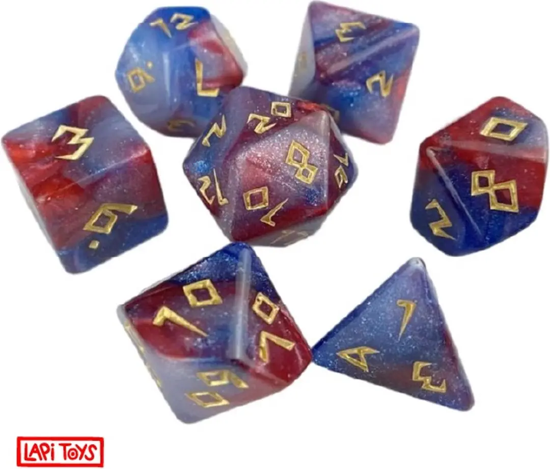 Lapi Toys D&D Dobbelstenen Set - 7 Stuks Acryl Roze/Blauw