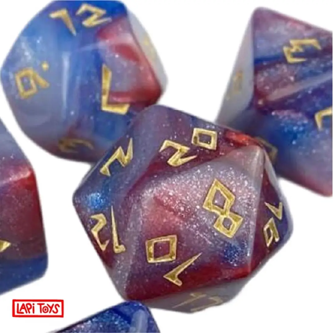 Lapi Toys D&D Dobbelstenen Set - 7 Stuks Acryl Roze/Blauw