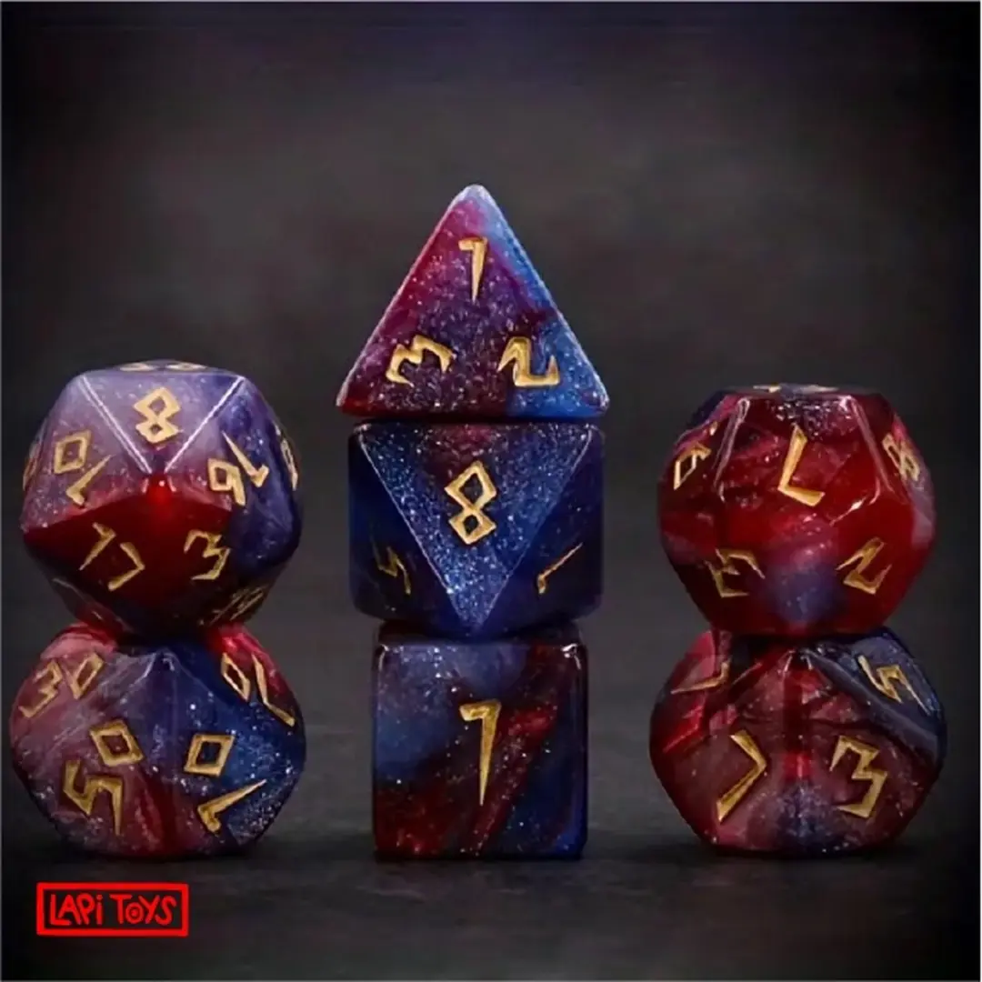 Lapi Toys D&D Dobbelstenen Set - 7 Stuks Acryl Roze/Blauw