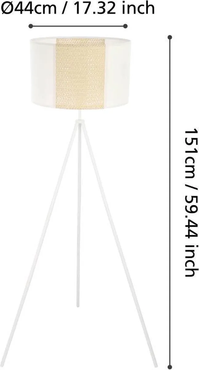 Eglo Arnhem Staande Lamp - Papier/Staal - Wit/Bruin - afbeelding 6 van 6