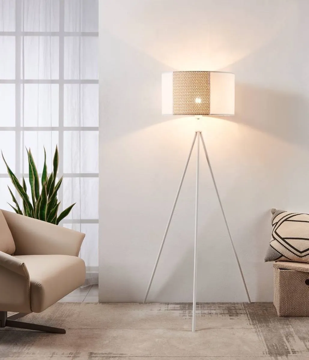 Eglo Arnhem Staande Lamp - Papier/Staal - Wit/Bruin