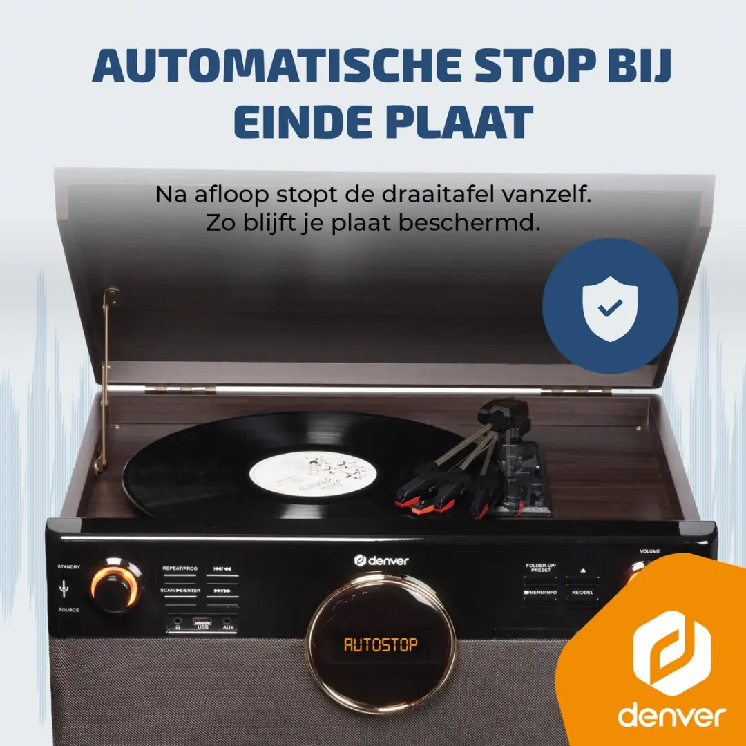 Denver MRD180 Platenspeler - DAB+/FM Radio - CD - Cassette - Bluetooth - Darkwood