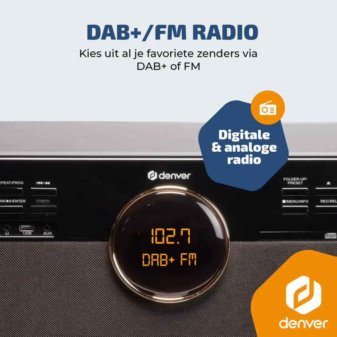 Denver MRD180 Platenspeler - DAB+/FM Radio - CD - Cassette - Bluetooth - Darkwood