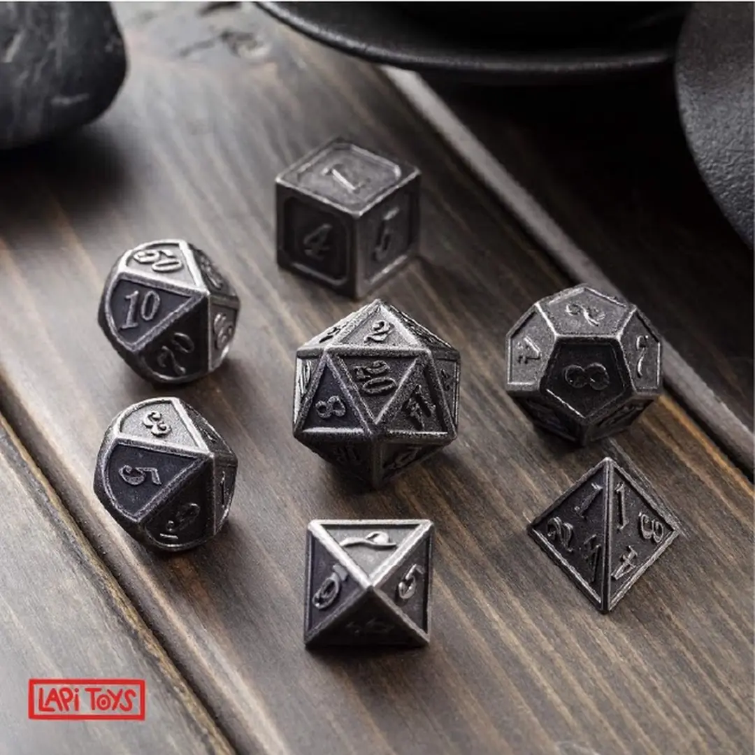Lapi Toys DnD Polydice Metalen Dobbelstenen - 7 Stuks - Zilverkleurig