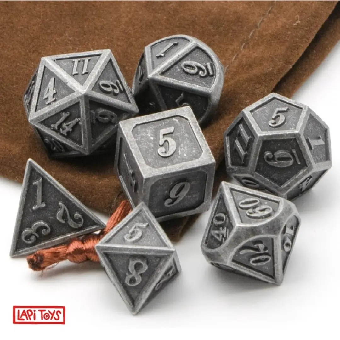 Lapi Toys DnD Polydice Metalen Dobbelstenen - 7 Stuks - Zilverkleurig