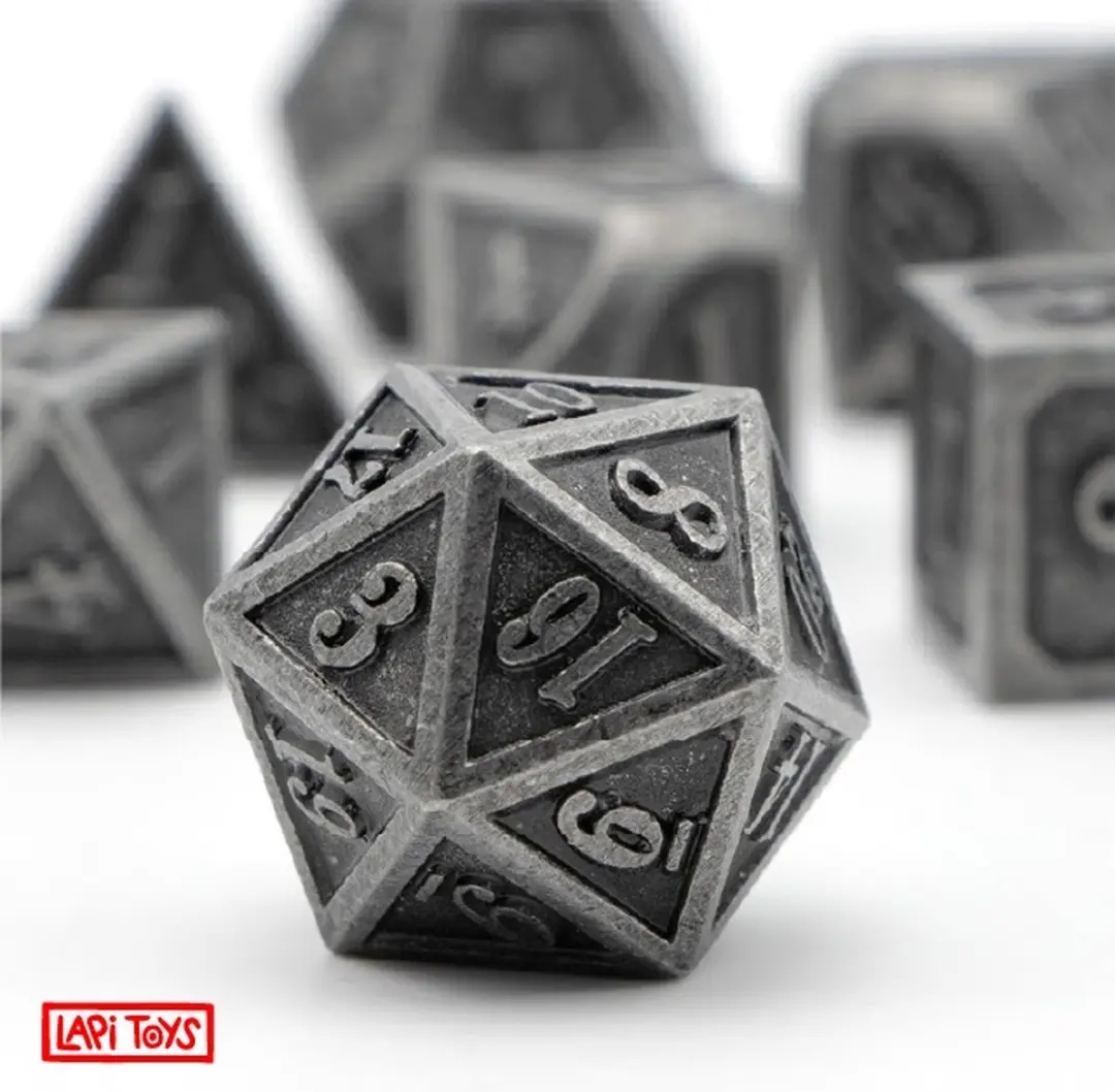 Lapi Toys DnD Polydice Metalen Dobbelstenen - 7 Stuks - Zilverkleurig