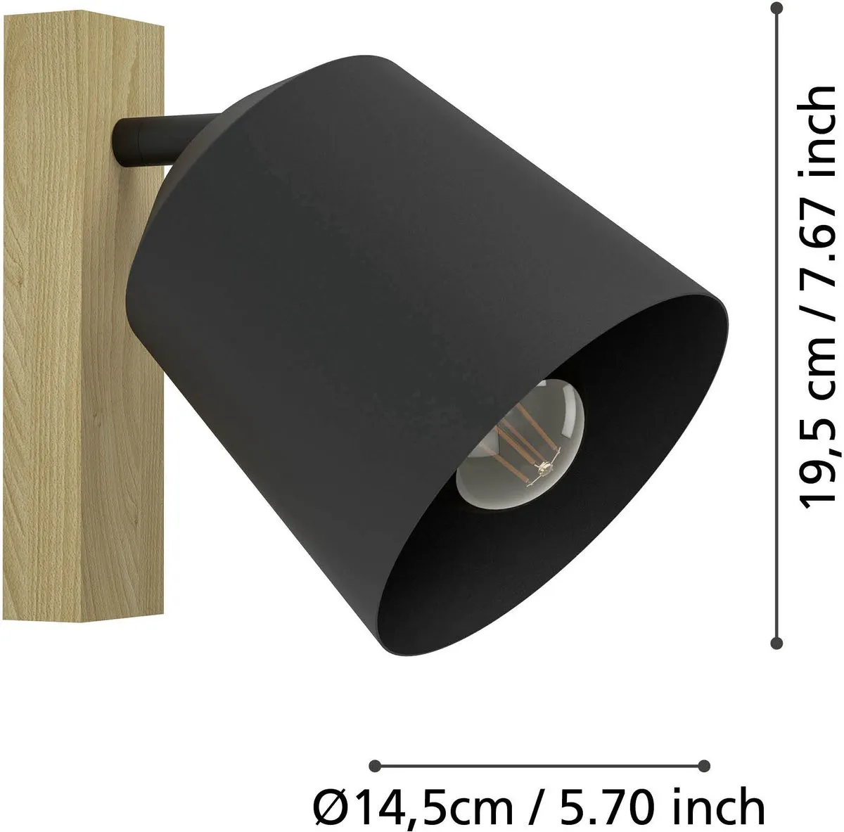 Eglo Cotorro Wandlamp E27 - 14,5 cm - Zwart/Bruin