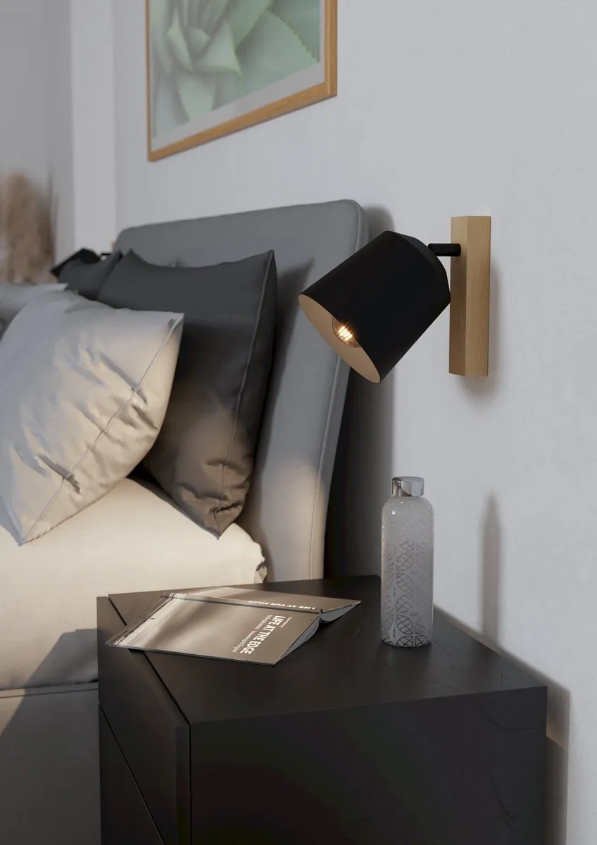 Eglo Cotorro Wandlamp E27 - 14,5 cm - Zwart/Bruin