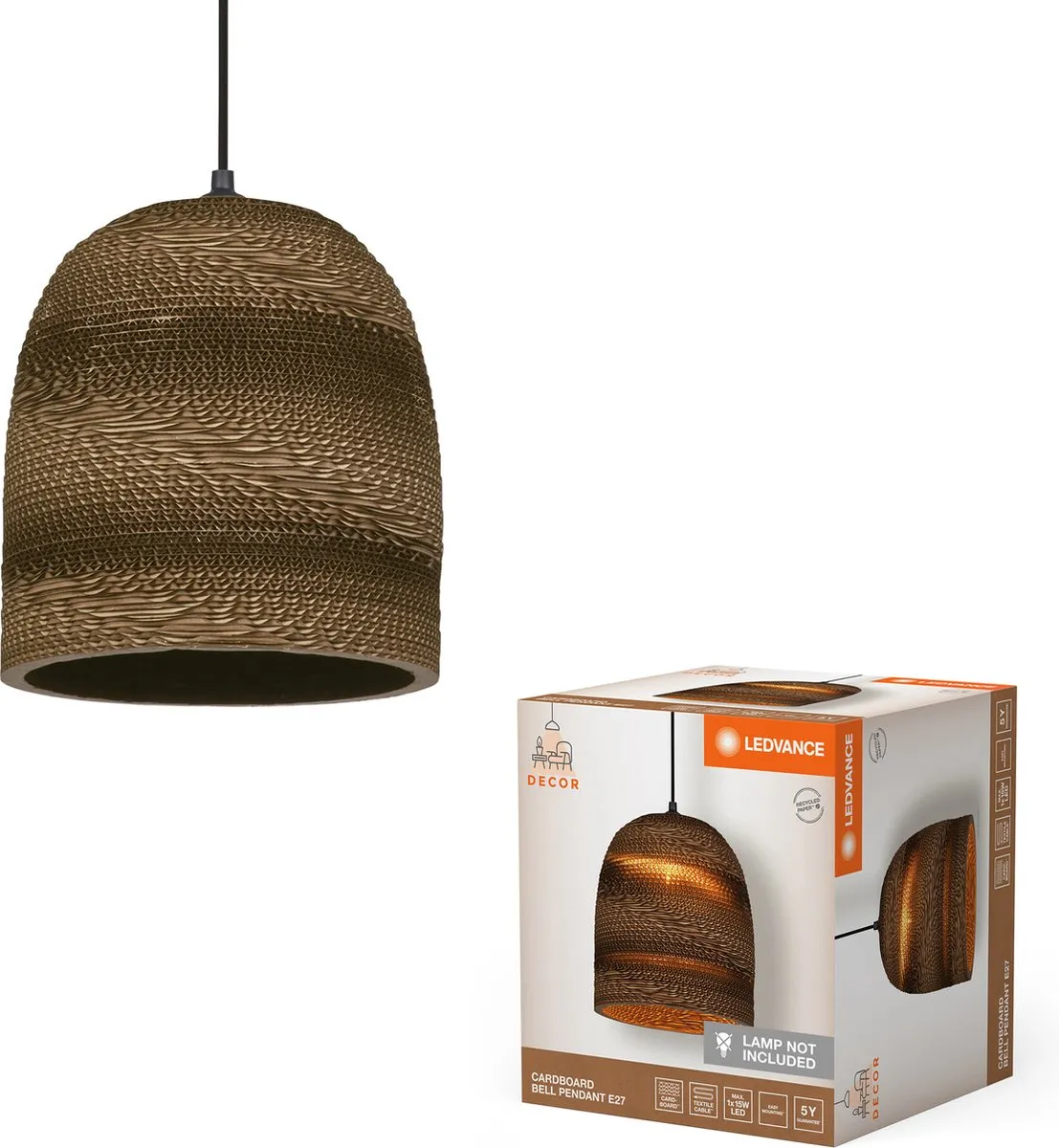 LEDVANCE Decor Cardboard Ball Bell Hanglamp - Bruin - Ø26cm