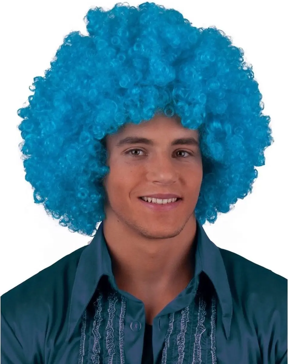 Pruik disco afro Sam blauw