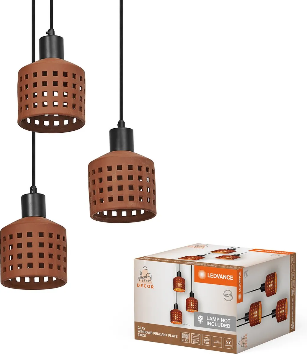LEDVANCE Decor Clay Windows Hanglamp 3xE27 - Bruin