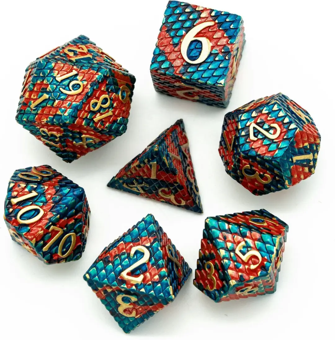 Lapi Toys D&D Metaal Polydice Set - 7 Stuks - Rood/Blauw