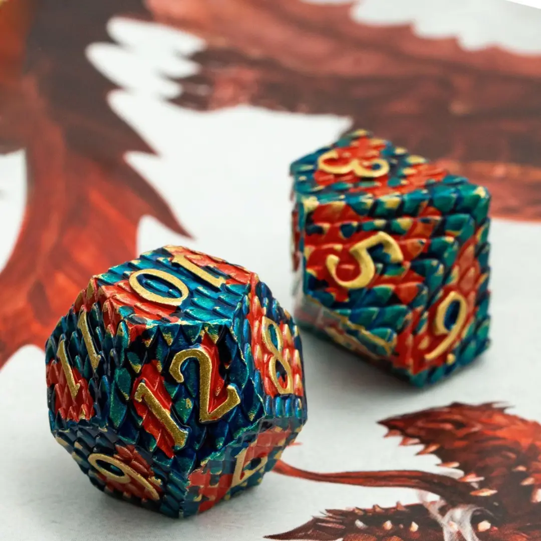 Lapi Toys D&D Metaal Polydice Set - 7 Stuks - Rood/Blauw