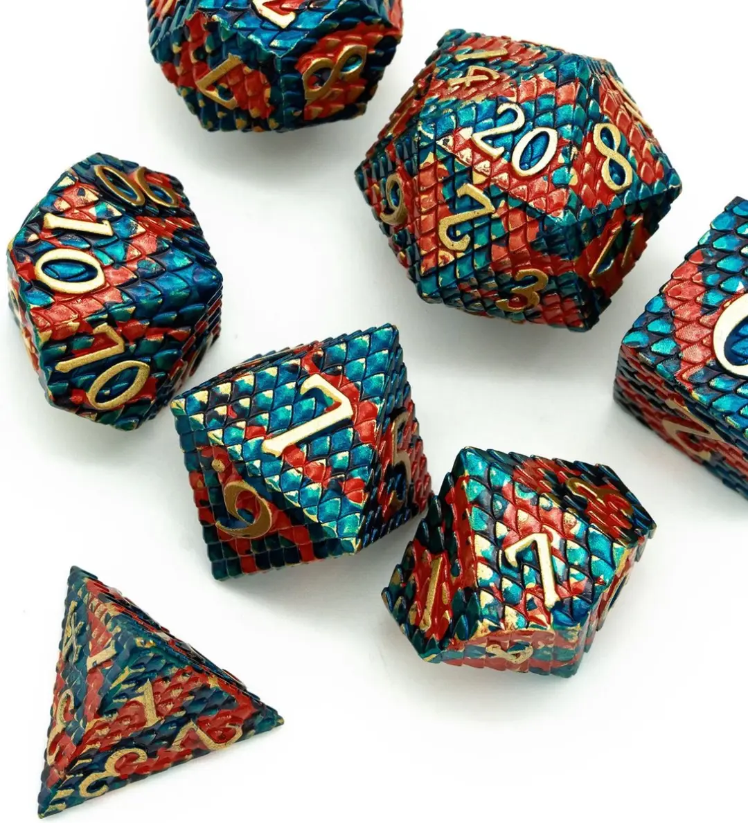 Lapi Toys D&D Metaal Polydice Set - 7 Stuks - Rood/Blauw