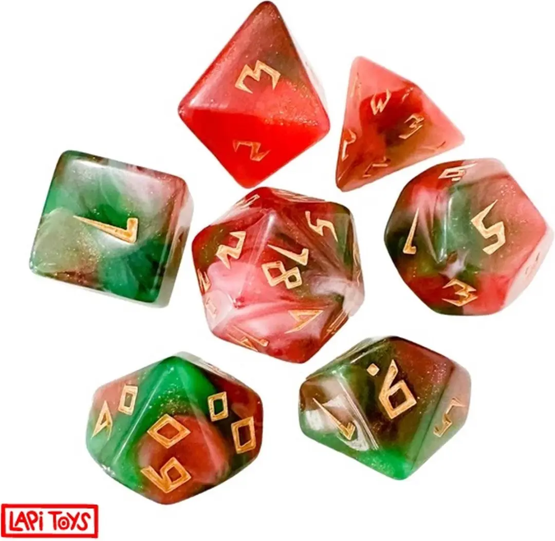 Lapi Toys D&D Dobbelstenen Set 7-delig - Acryl - Roze/Groen