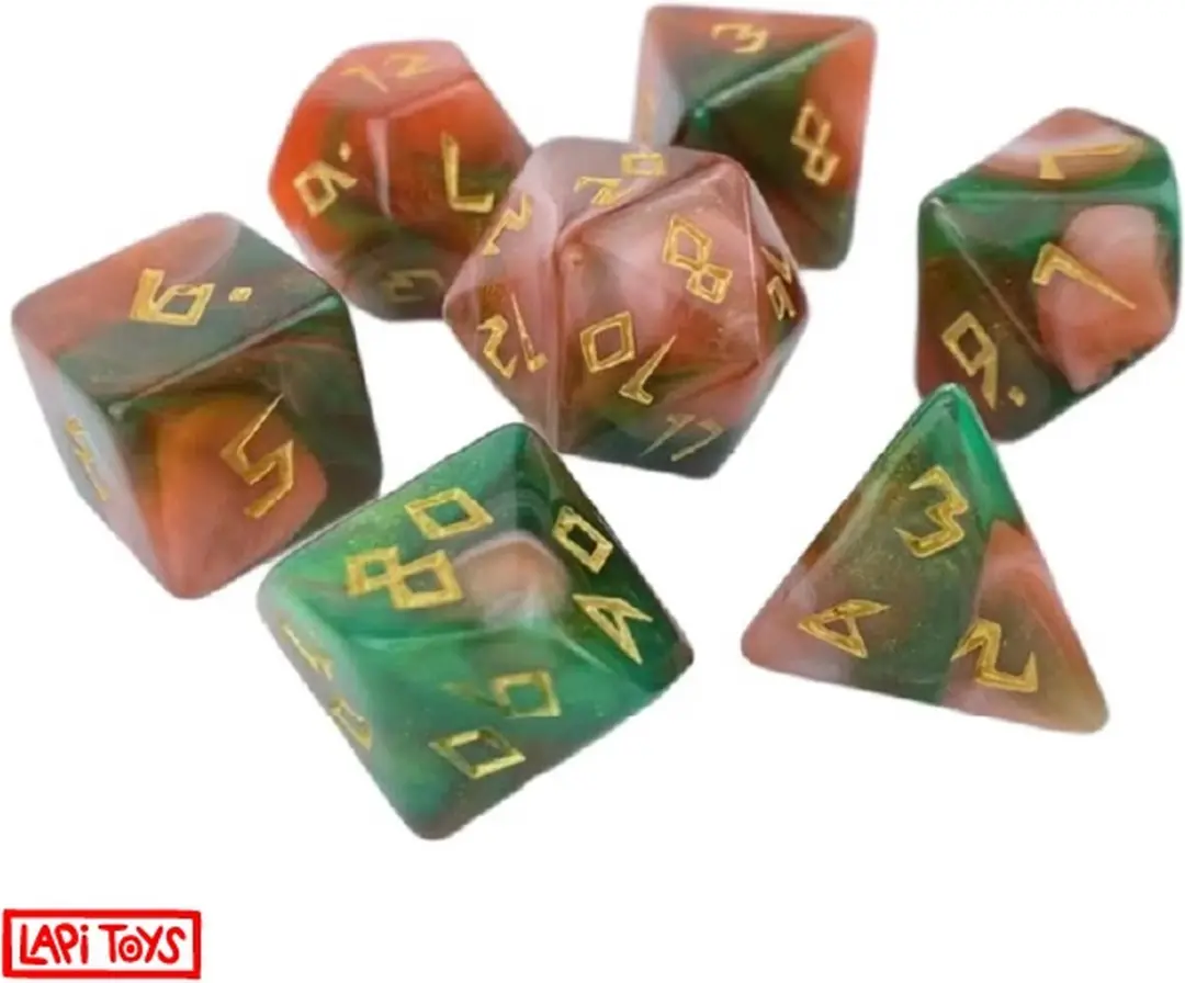 Lapi Toys D&D Dobbelstenen Set 7-delig - Acryl - Roze/Groen