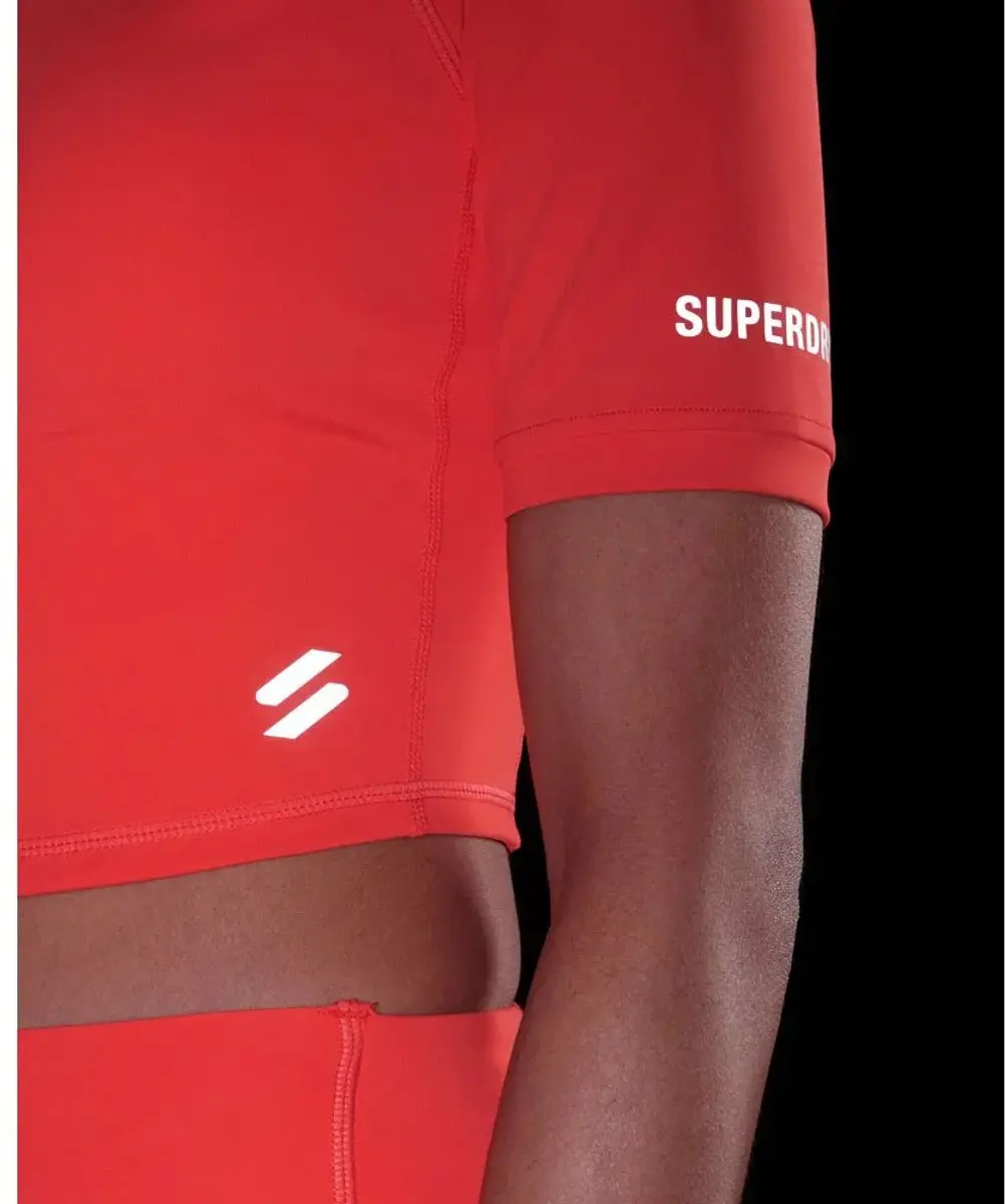 Superdry Run 3/4 Thight Crop Top Sportshirt - Maat M - Oranje/Rood
