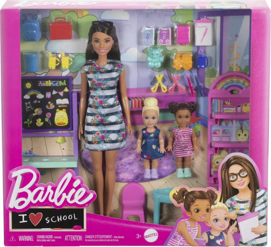 Barbie Dol op School Speelset - 1 Pop + 2 Kleine Poppen - Meerkleurig