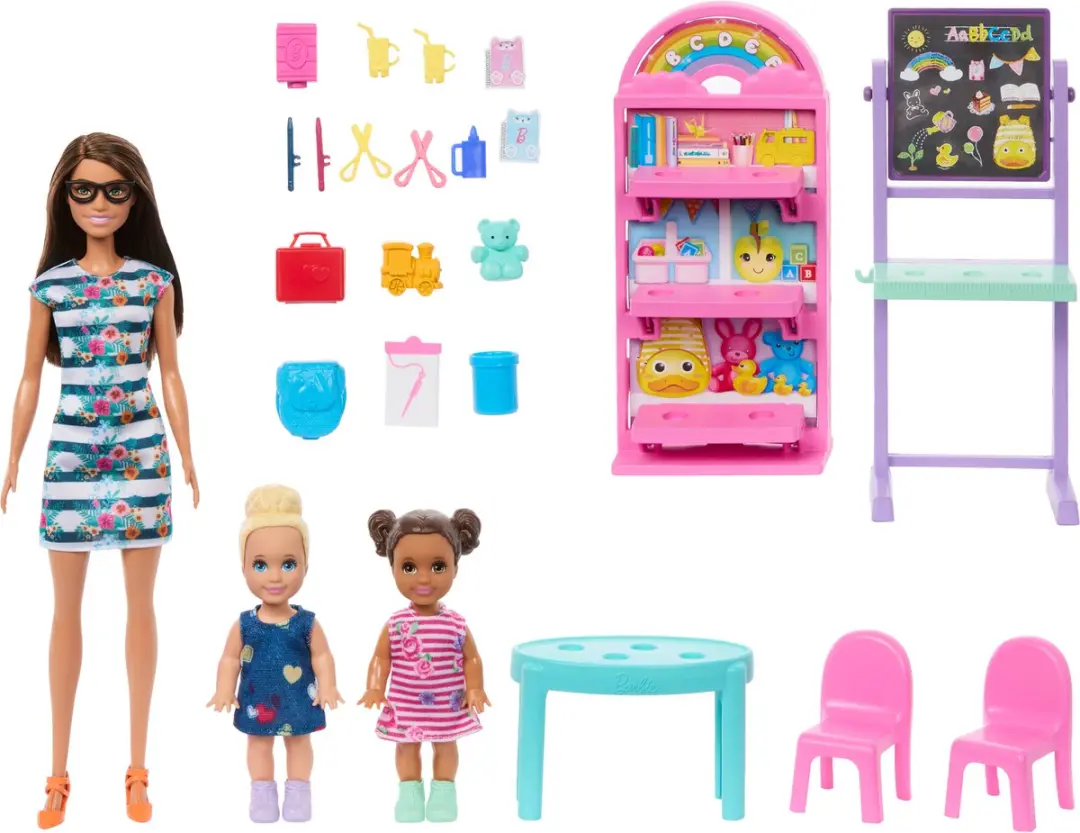 Barbie Dol op School Speelset - 1 Pop + 2 Kleine Poppen - Meerkleurig