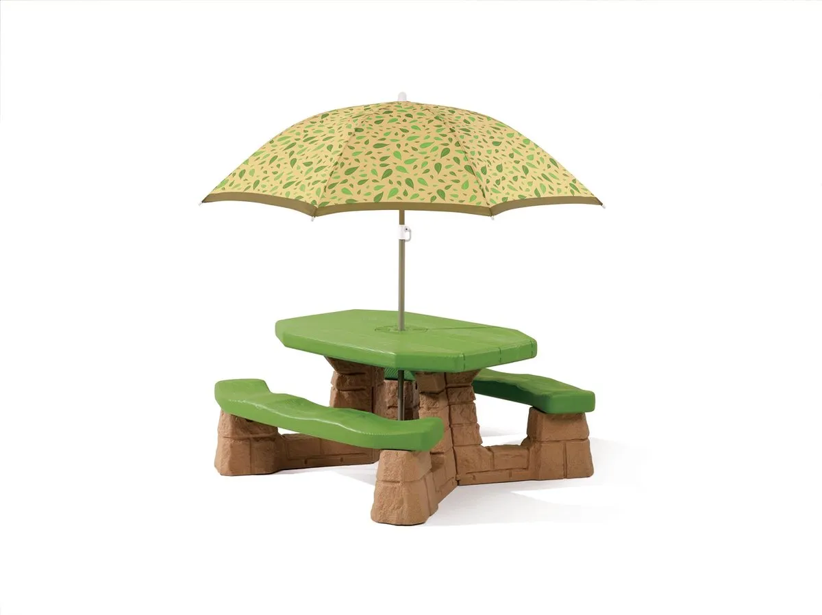 Step2 Picknicktafel 787700 - Hoogteverstelbare parasol - 6 Personen - Bruin/Groen