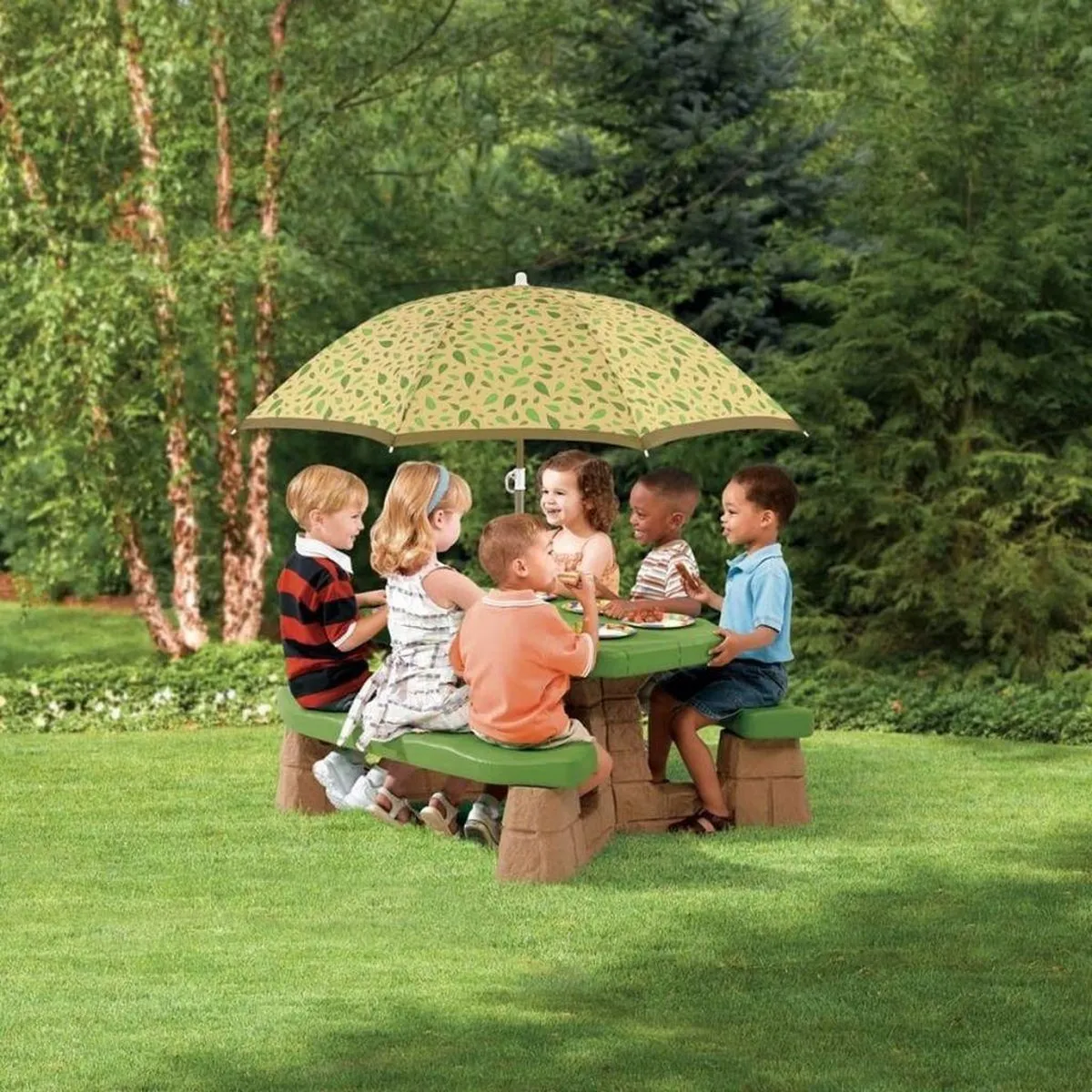 Step2 Picknicktafel 787700 - Hoogteverstelbare parasol - 6 Personen - Bruin/Groen