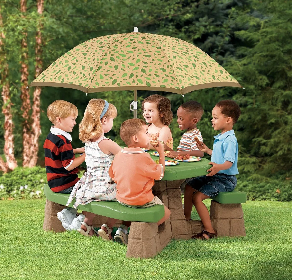Step2 Picknicktafel 787700 - Hoogteverstelbare parasol - 6 Personen - Bruin/Groen