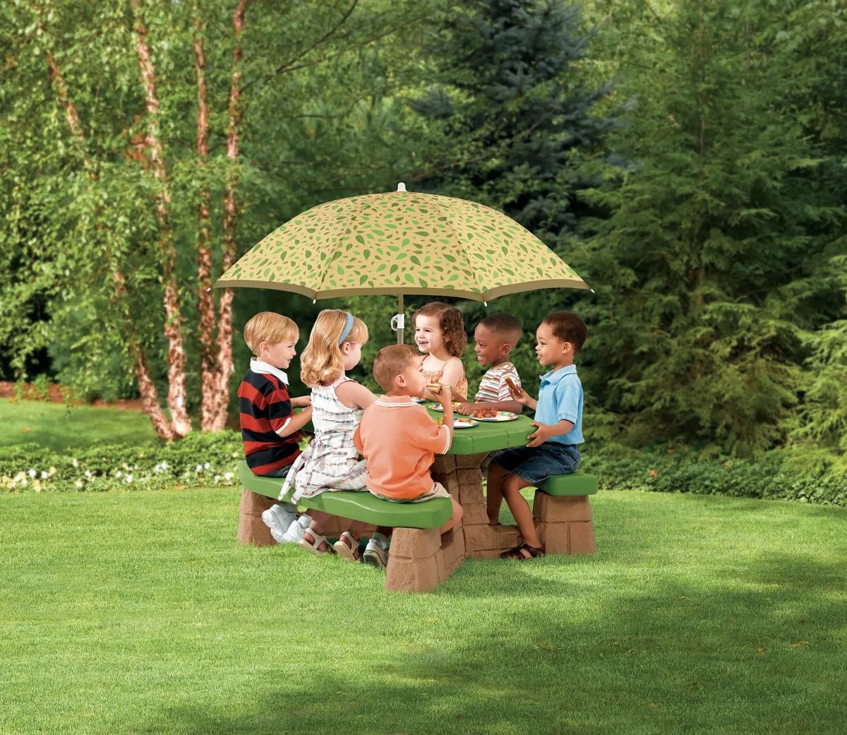 Step2 Picknicktafel 787700 - Hoogteverstelbare parasol - 6 Personen - Bruin/Groen