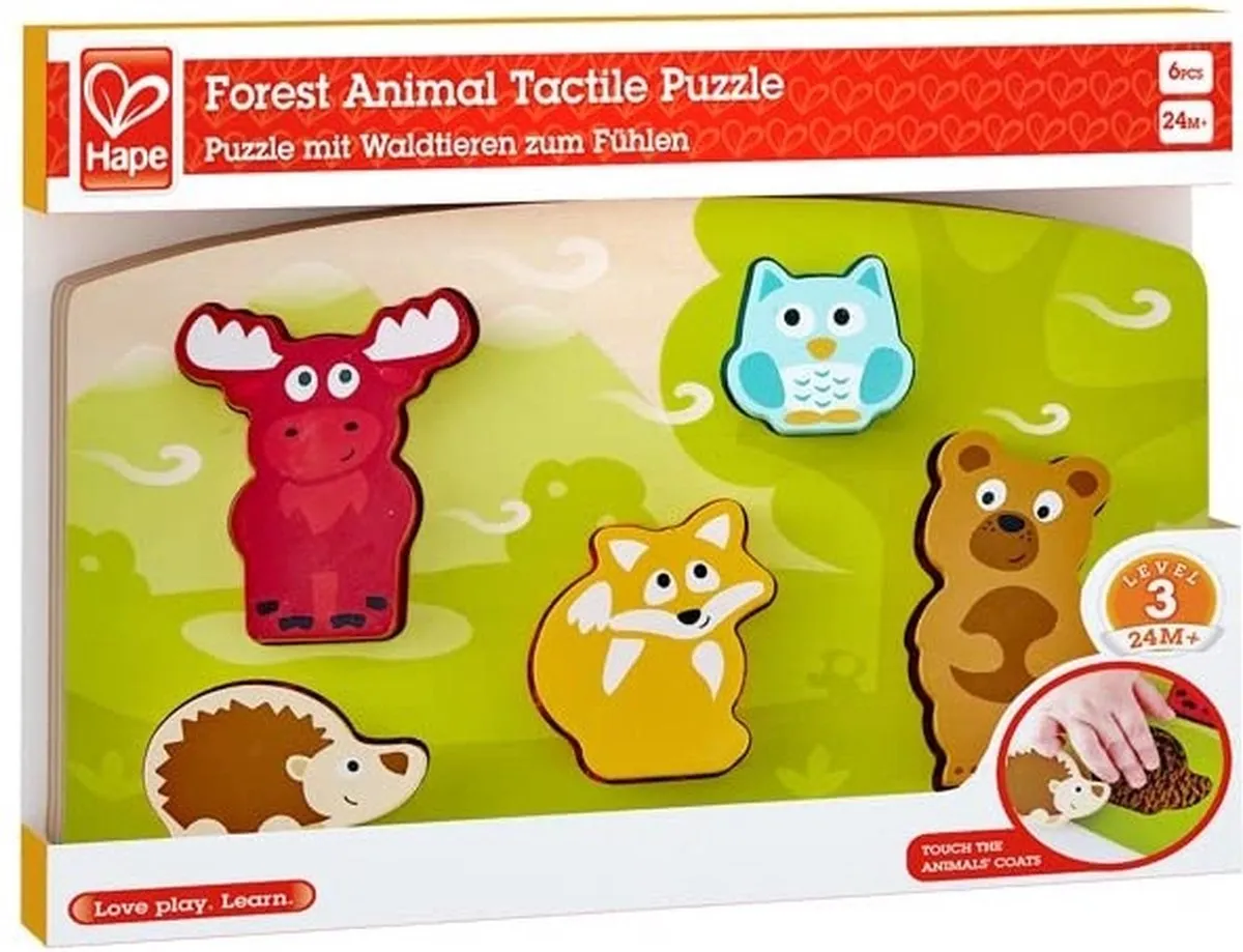 Hape Tactiele Bosdieren Puzzel 6 Stuks - Veelkleurig