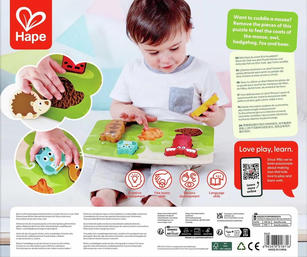 Hape Tactiele Bosdieren Puzzel 6 Stuks - Veelkleurig