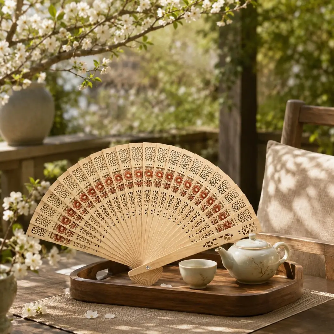 Bellatio Design Aziatische Handwaaier - 10 Stuks - Beige